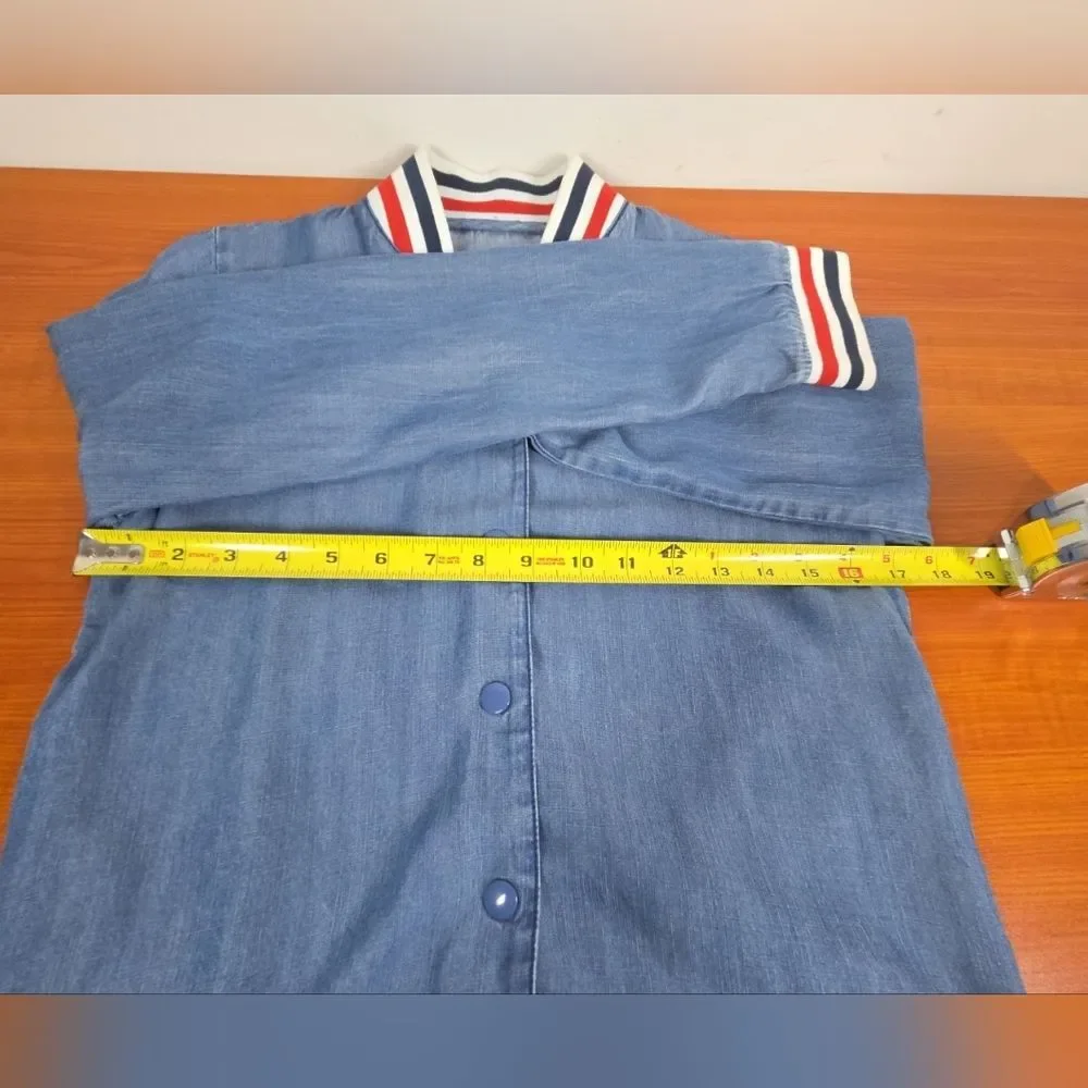 MOSSIMO SUPPLY CO Womens Chambray Denim Bomber Jacket XS Snap Button Pockets EUC